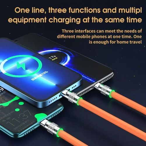 كابل شحن سريع ثلاثي 3 في 1 (النوع-C، Lightning، وMicro USB) كابل شحن ثلاثة فى واحد - كابل شحن 3*1 - كابل مايكرو - كابل ايفون - كابل تايب سى