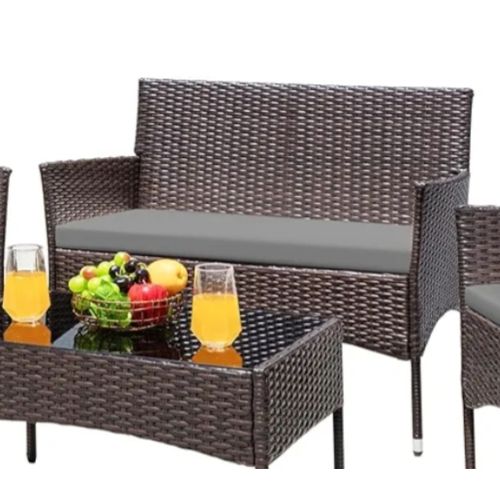 Sweet furniture كنبة رattan بني من Sweet Furniture مع تنجيد رمادي