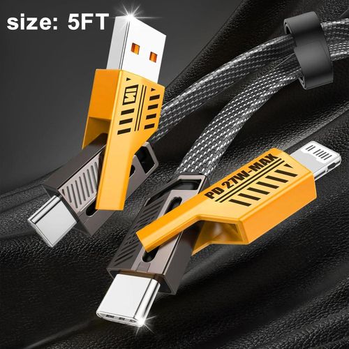 كابل شحن أصلي 4*1 USB A/USB C إلى النوع-C وLightning بقوة شحن سريعة 65 واط