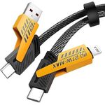 كابل شحن أصلي 4*1 USB A/USB C إلى النوع-C وLightning بقوة شحن سريعة 65 واط