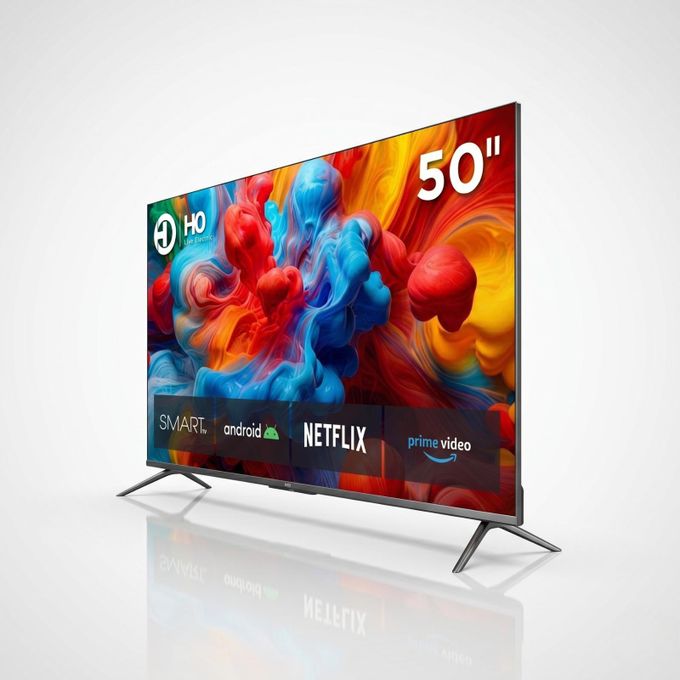 تلفزيون هو ذكي 50 بوصة بدون إطار بدقة فائقة الوضوح 4K مع نظام أندرويد ومستقبل رقمي مدمج ومتصّل بشبكة واي فاي – موديل HS5506SFL