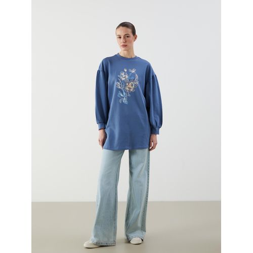 Crew Neck Floral Women's Sweatshirt Tunic