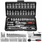 Mythco 46 Pieces 1/4 Inch Drive Socket Ratchet Wrench Set Black