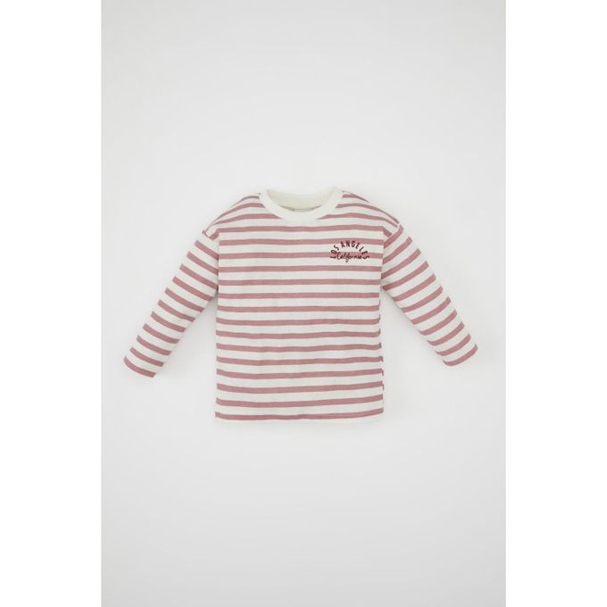 Baby Girl Bike Neck Regular Fit Long Sleeve T-Shirt - Ecru