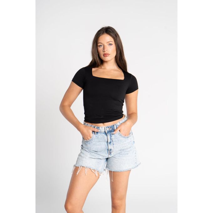 Cotton Square Neck Short Sleeve - Black