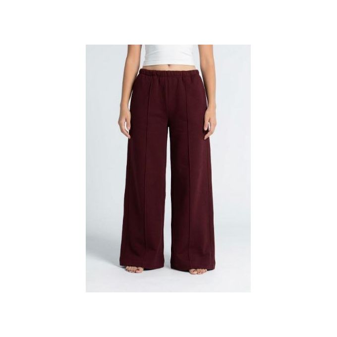 Straight Leg Pants With Lines - Dark Maroon