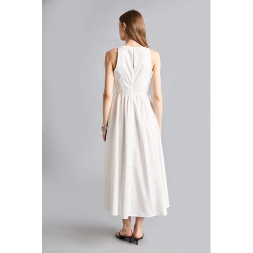 Slim Fit Halter Collar Poplin Midi Dress