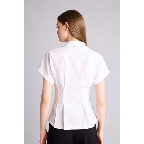 Slim Fit Jacket Collar Poplin Short Sleeve Shirt