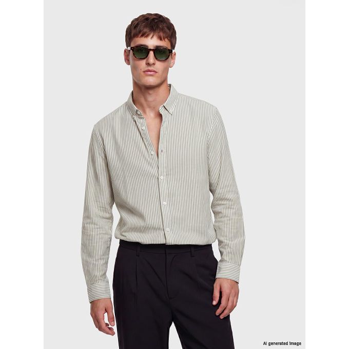 Slim Fit Striped Crinkle Fabric Men's Shirt
