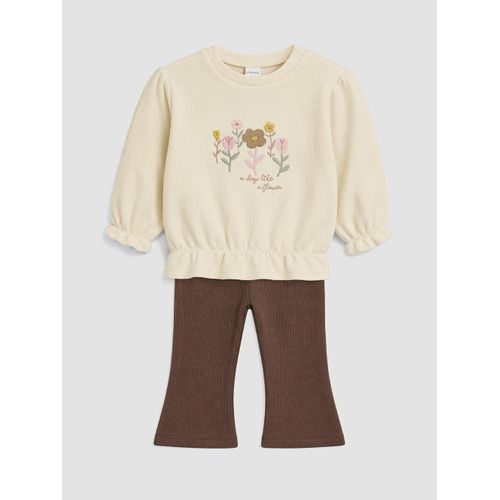 Embroidered Baby Girl's Sweatshirt And Leggings Set