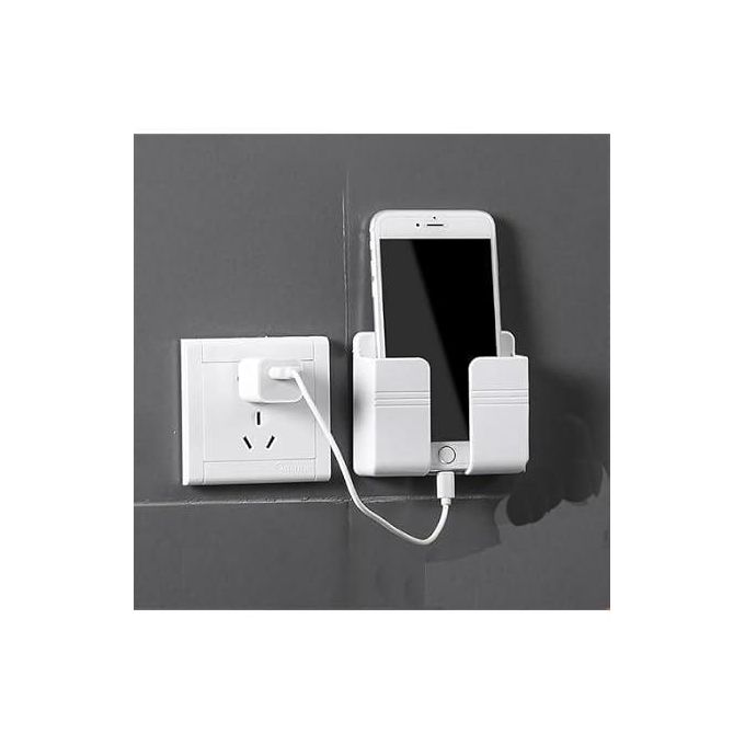 Wall Mounted Phone Holder Remote Control Organizer حامل هاتف جداري منظم ريموت كنترول حامل شحن ذاتي اللصق وخطاف