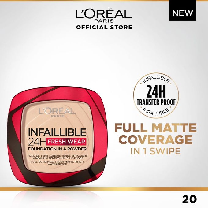 أساس بودرة إنفايبل 24 ساعة بلمسة جديدة 20 عاجي - L'Oreal Paris